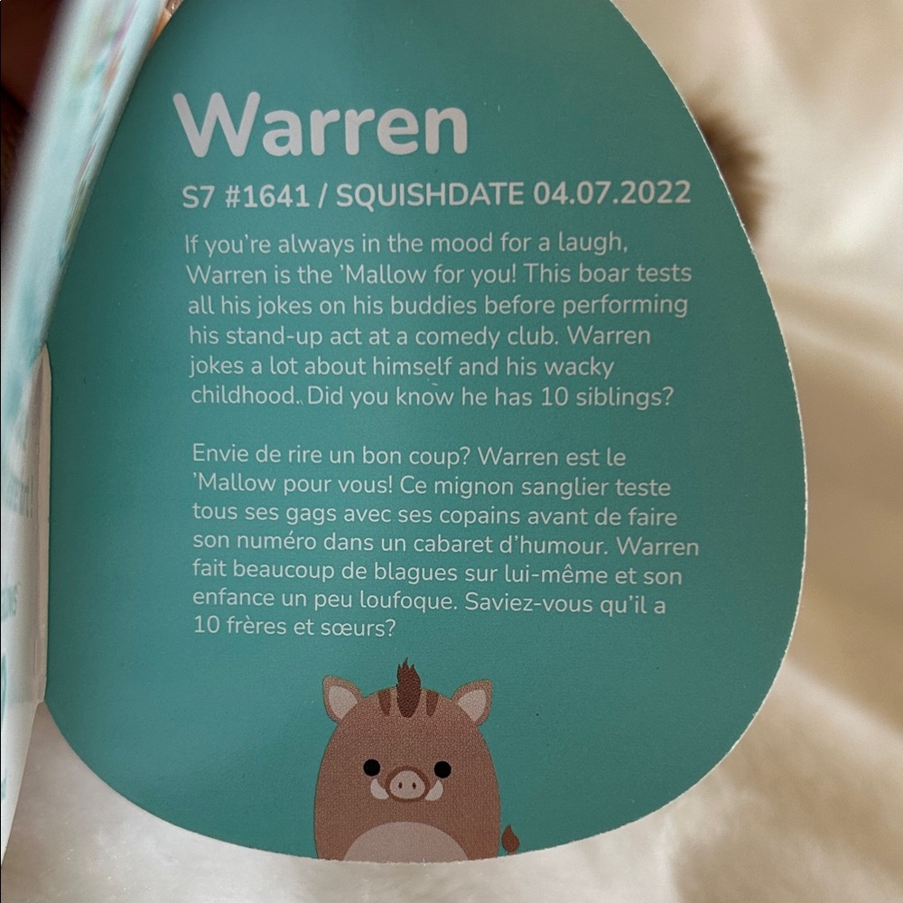 🦖 NWT Squishmallows Warren the Boar 🐗 7” - Picture 3 of 7